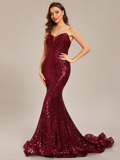 Taille personnalisée Robe de bal longue en sequins moulante sans bretelles