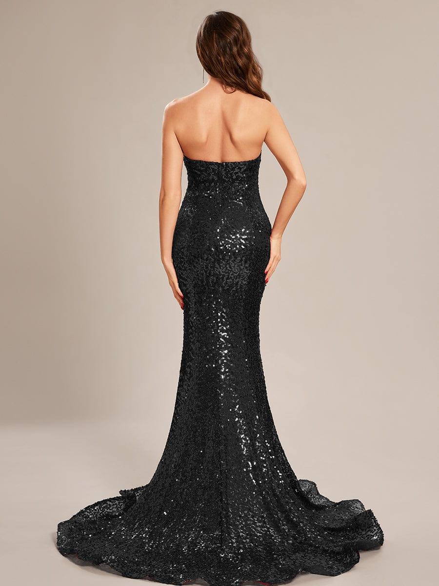 Taille personnalisée Robe de bal longue en sequins moulante sans bretelles #Couleur_Noir