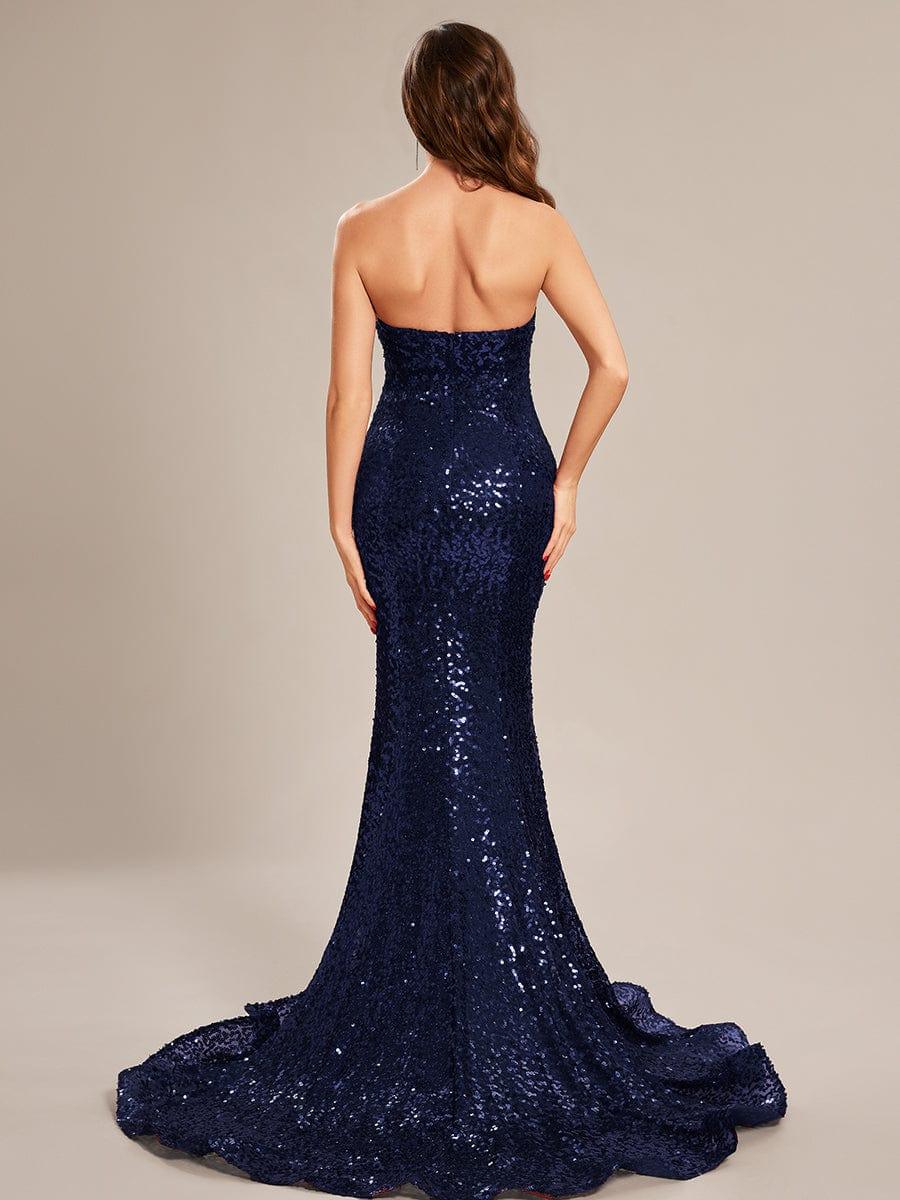 Taille personnalisée Robe de bal longue en sequins moulante sans bretelles #Couleur_Bleu Marine