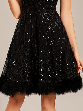 Taille personnalisée Paillettes courte en plumes de cygne Robe de bal