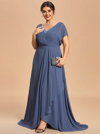 Taille personnalisée Robe Mère De La Mariée élégante col en V mousseline Manches courtes Sirène