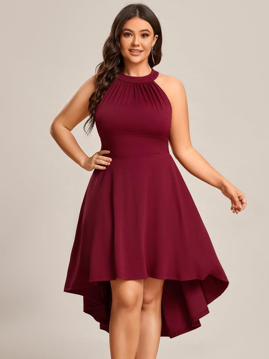 Robe décontractée A-ligne Haut-Bas à la mode au col licou #Couleur_Bordeaux