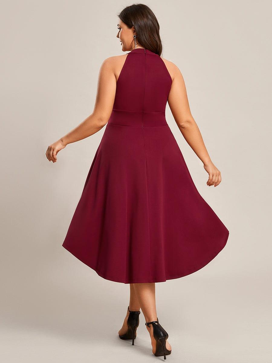 Robe décontractée A-ligne Haut-Bas à la mode au col licou #Couleur_Bordeaux