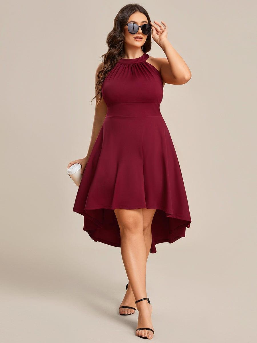 Robe décontractée A-ligne Haut-Bas à la mode au col licou #Couleur_Bordeaux