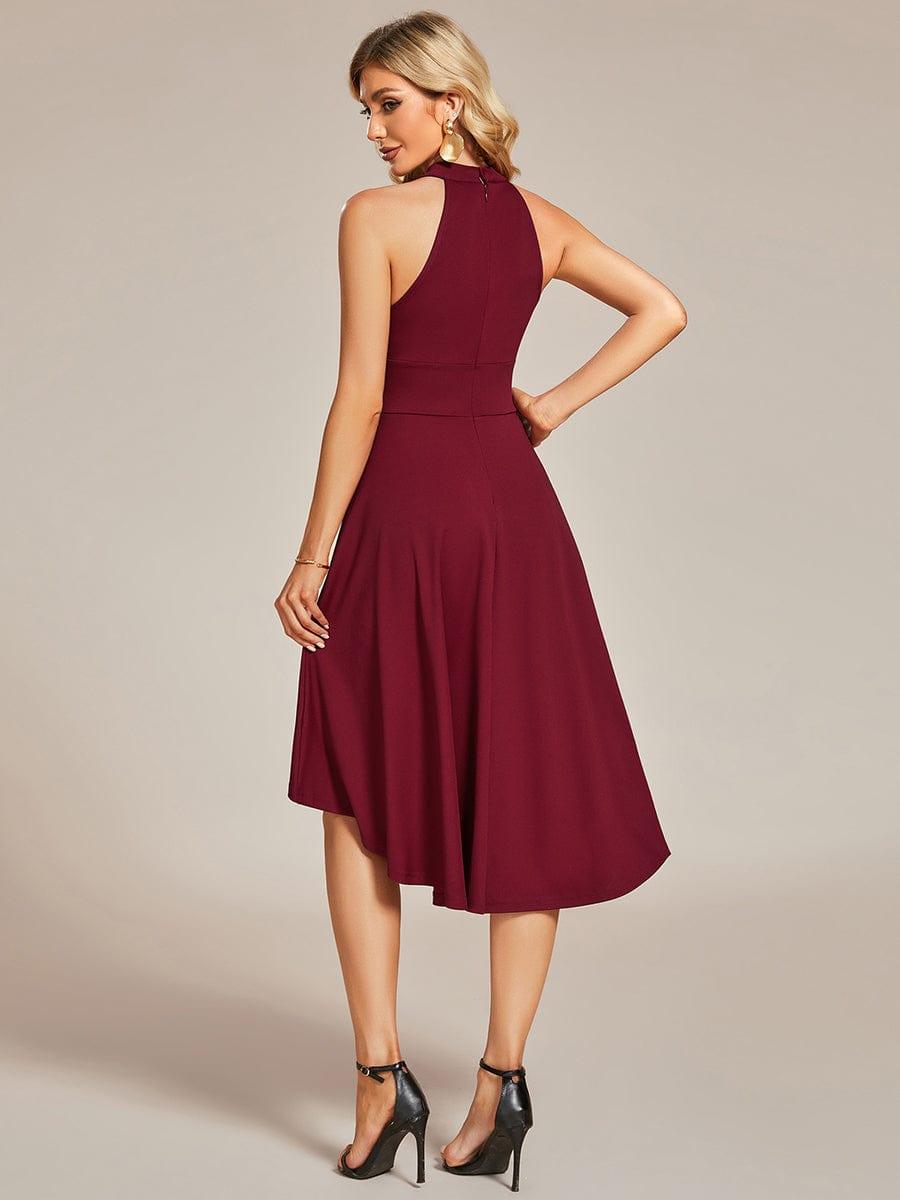 Robe décontractée A-ligne Haut-Bas à la mode au col licou #Couleur_Bordeaux