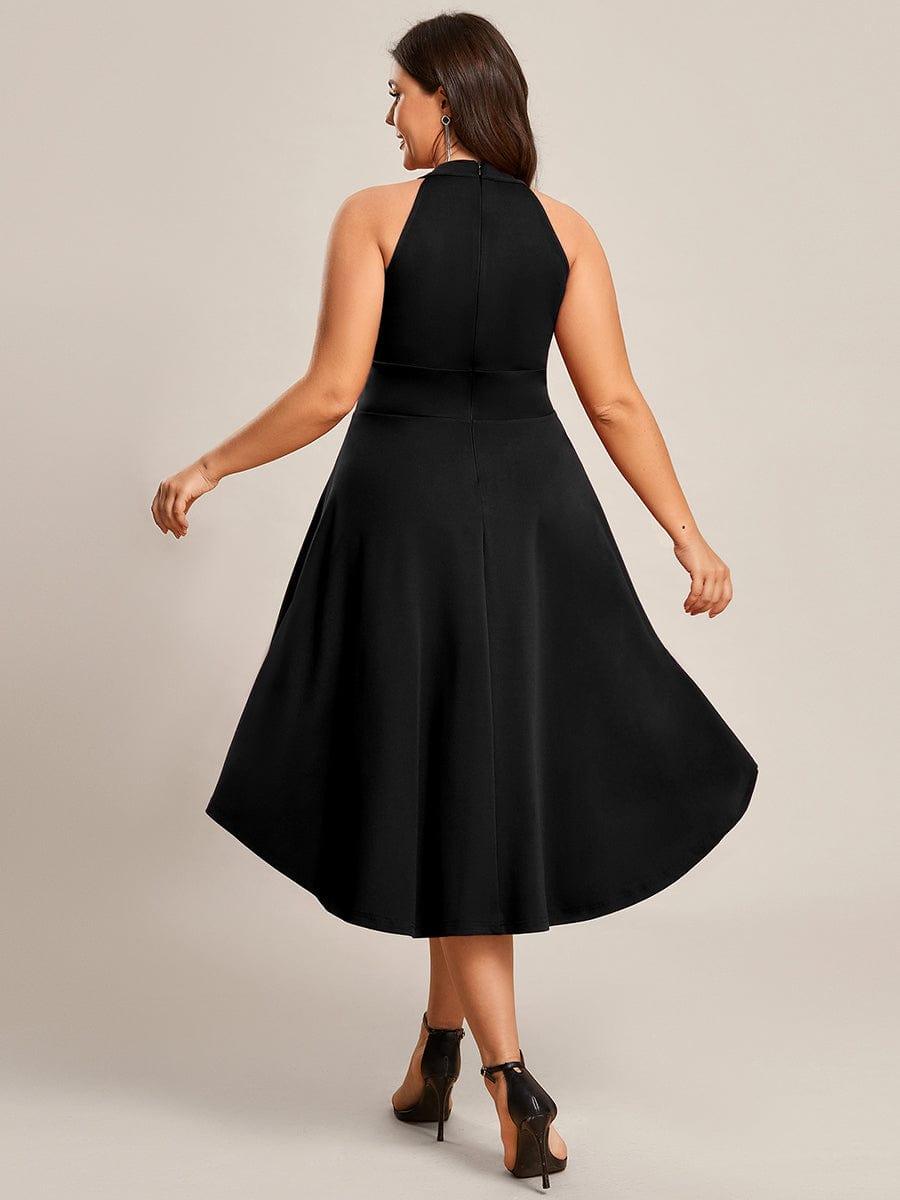Robe décontractée A-ligne Haut-Bas à la mode au col licou #Couleur_Noir