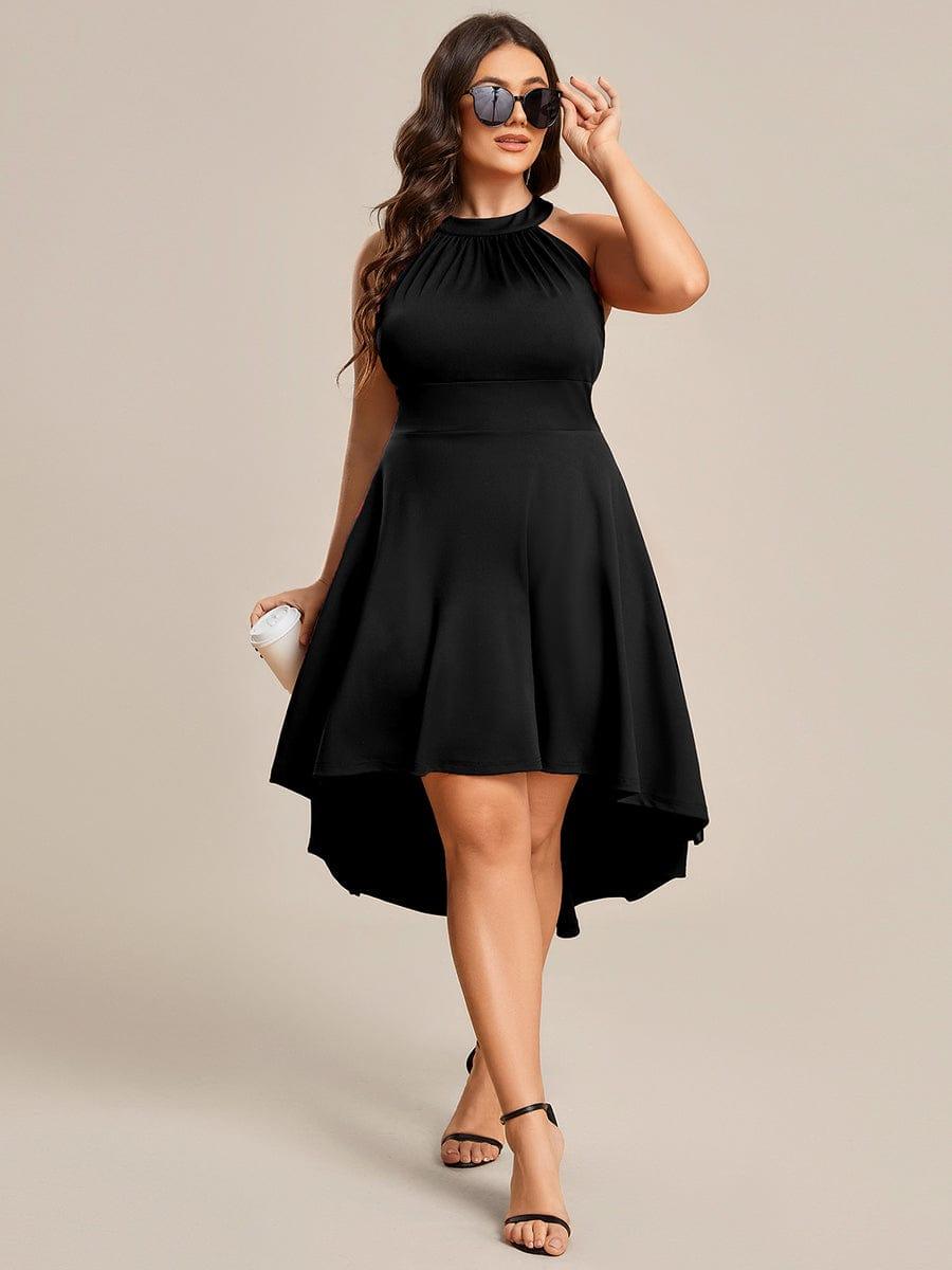 Robe décontractée A-ligne Haut-Bas à la mode au col licou #Couleur_Noir