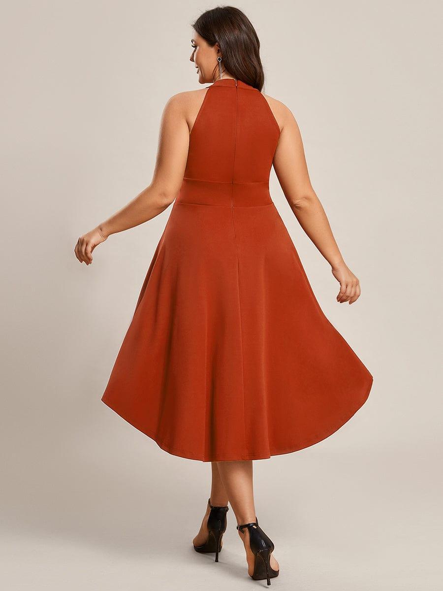 Robe décontractée A-ligne Haut-Bas à la mode au col licou #Couleur_Burnt Orange