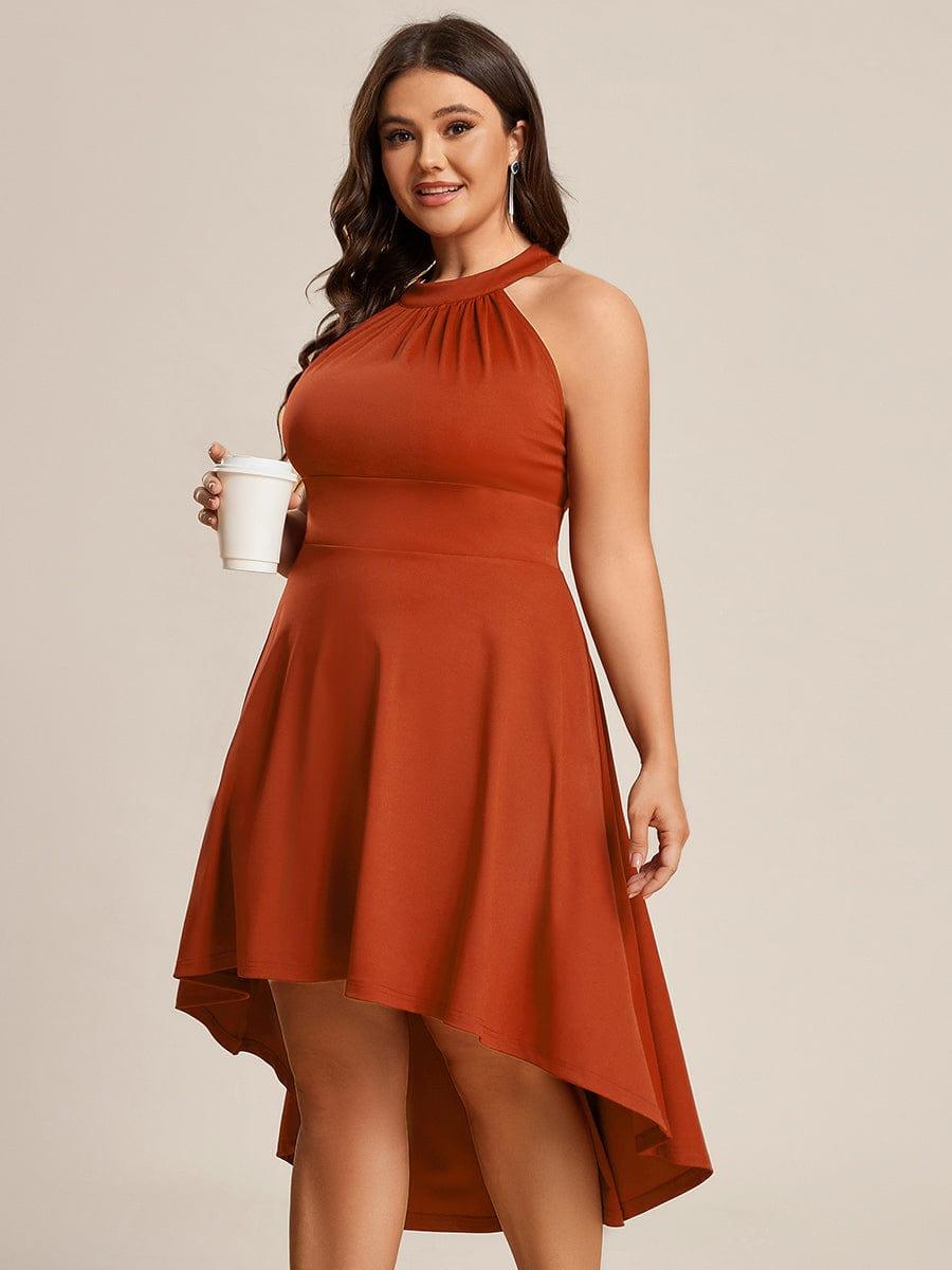 Robe décontractée A-ligne Haut-Bas à la mode au col licou #Couleur_Burnt Orange