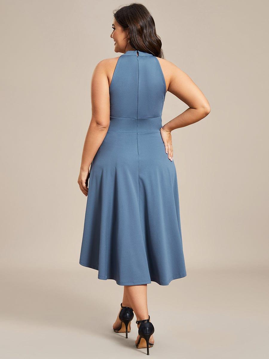 Robe décontractée A-ligne Haut-Bas à la mode au col licou #Couleur_Marine Fume
