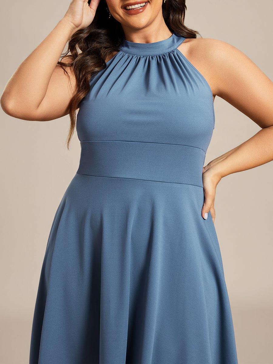 Robe décontractée A-ligne Haut-Bas à la mode au col licou #Couleur_Marine Fume
