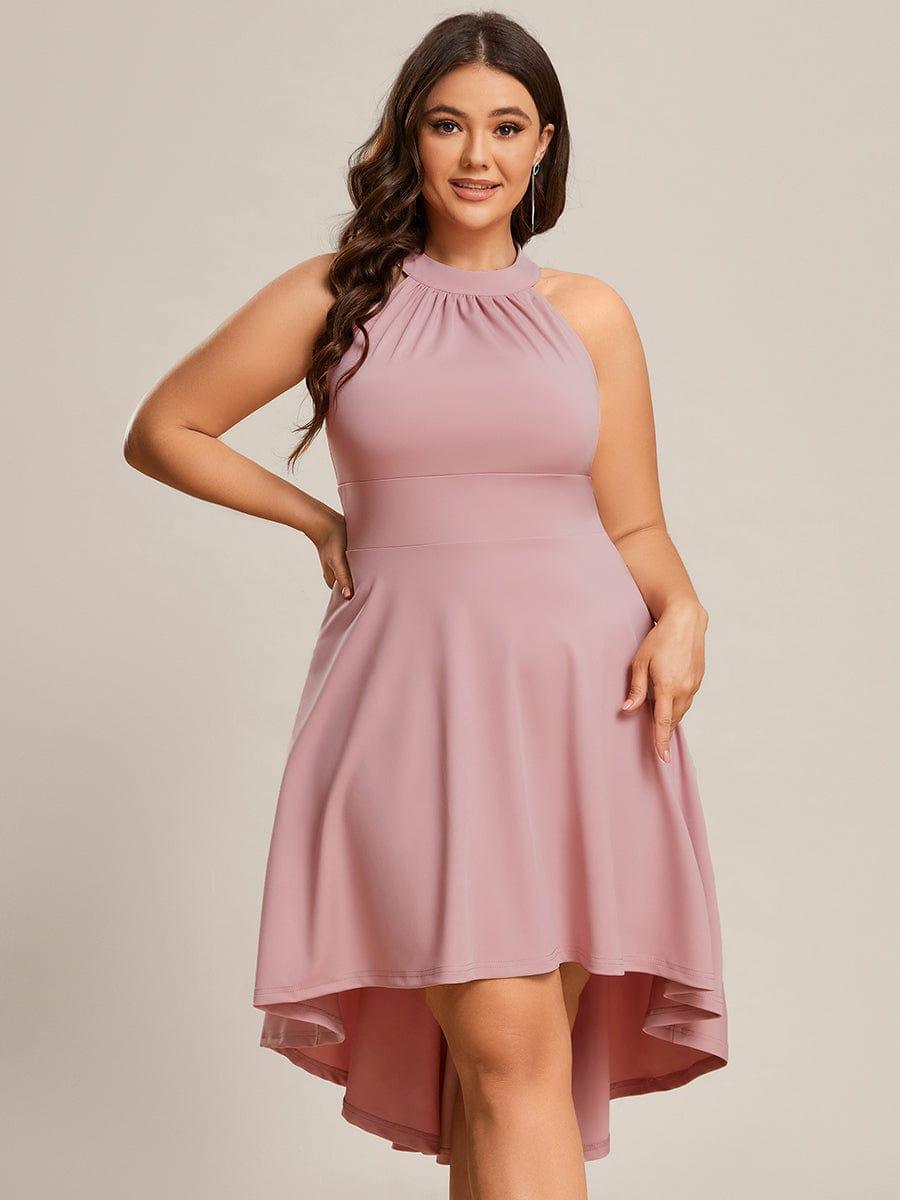 Robe décontractée A-ligne Haut-Bas à la mode au col licou #Couleur_Rose fumee