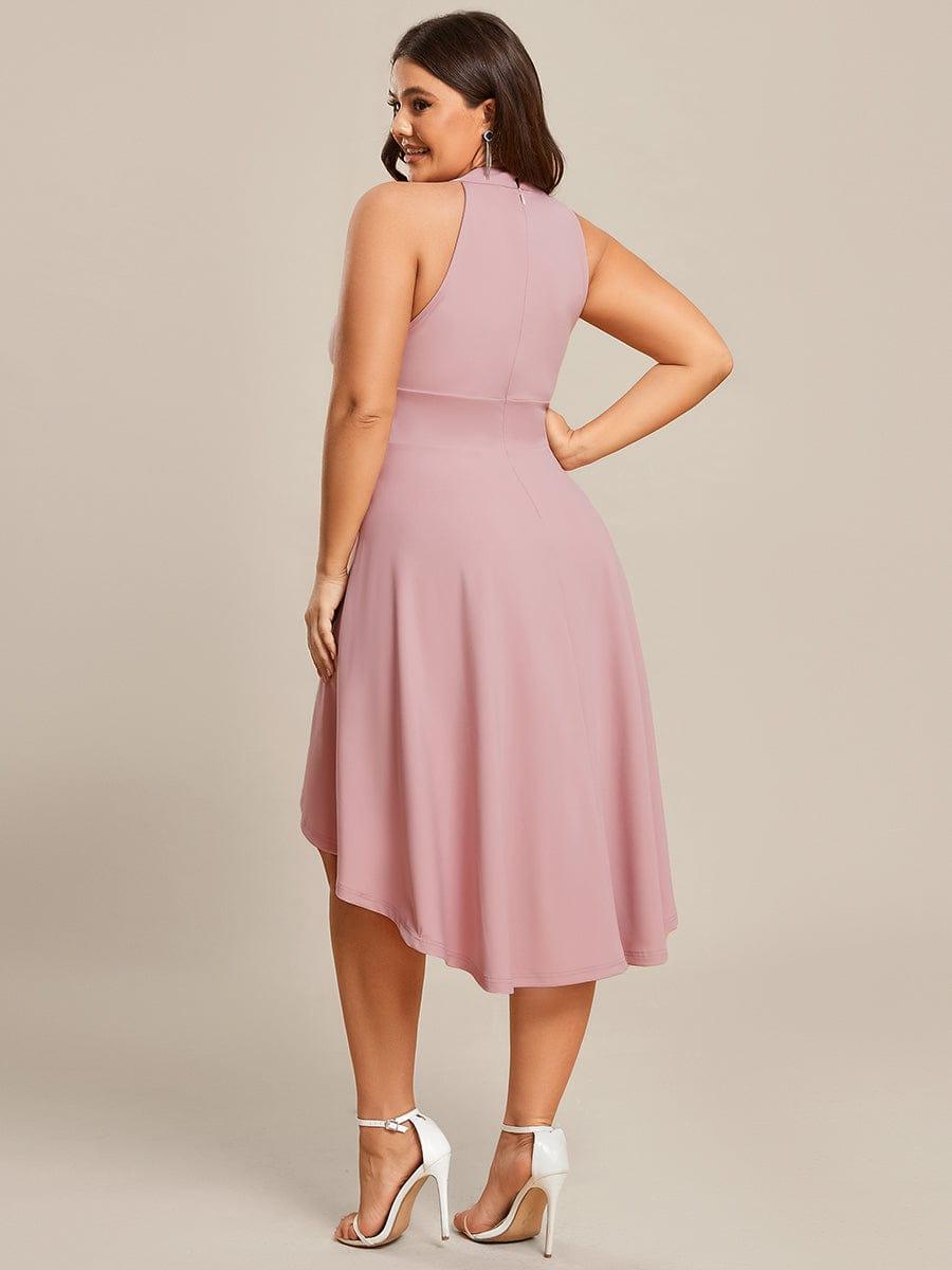 Robe décontractée A-ligne Haut-Bas à la mode au col licou #Couleur_Rose fumee
