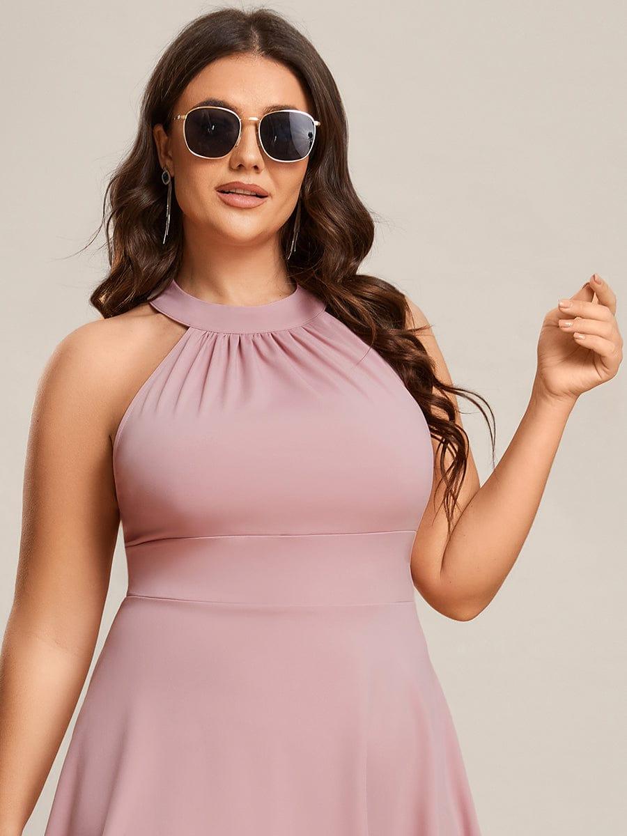 Robe décontractée A-ligne Haut-Bas à la mode au col licou #Couleur_Rose fumee