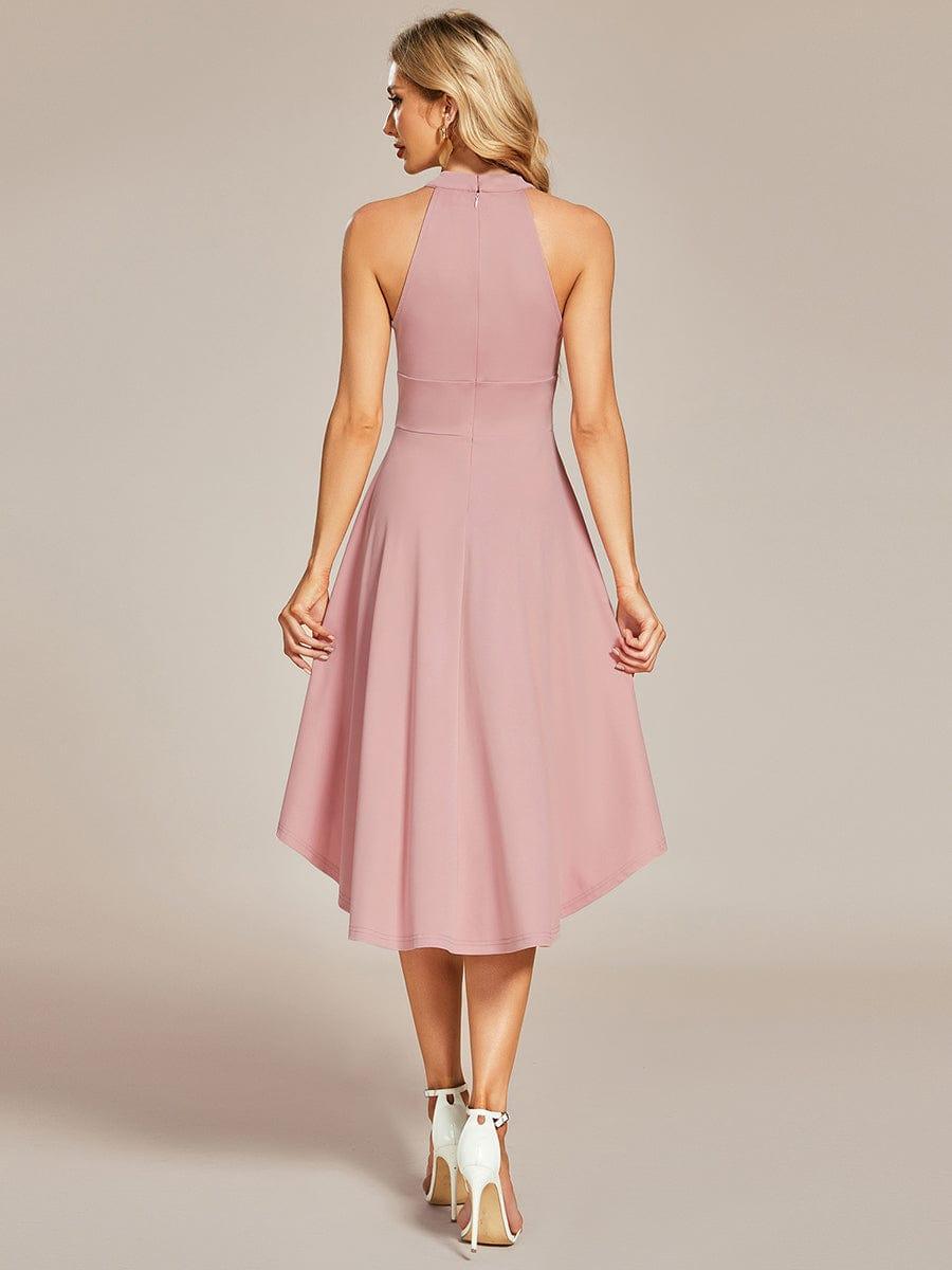 Robe décontractée A-ligne Haut-Bas à la mode au col licou #Couleur_Rose fumee