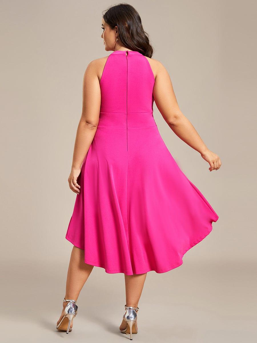 Robe décontractée A-ligne Haut-Bas à la mode au col licou #Couleur_Rose Vif