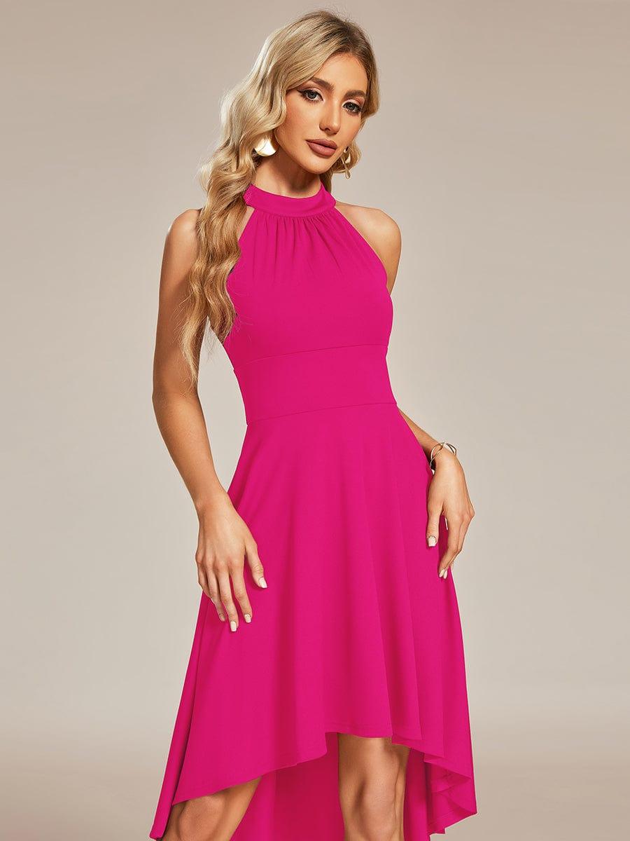 Robe décontractée A-ligne Haut-Bas à la mode au col licou #Couleur_Rose Vif