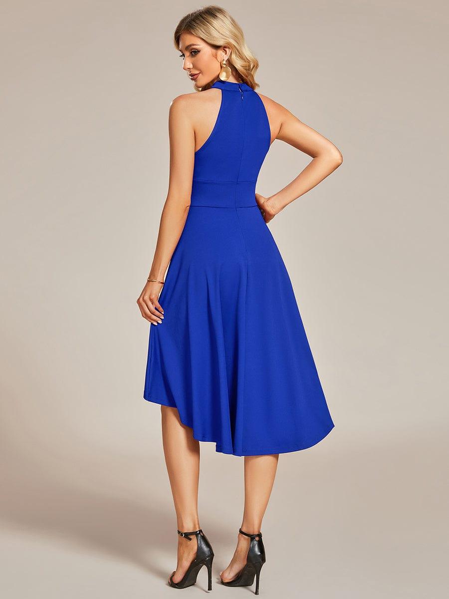 Robe décontractée A-ligne Haut-Bas à la mode au col licou #Couleur_Bleu Saphir