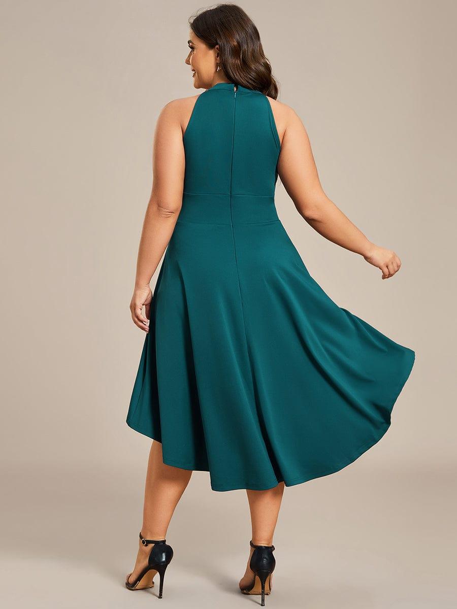 Robe décontractée A-ligne Haut-Bas à la mode au col licou #Couleur_Bleu Sarcelle