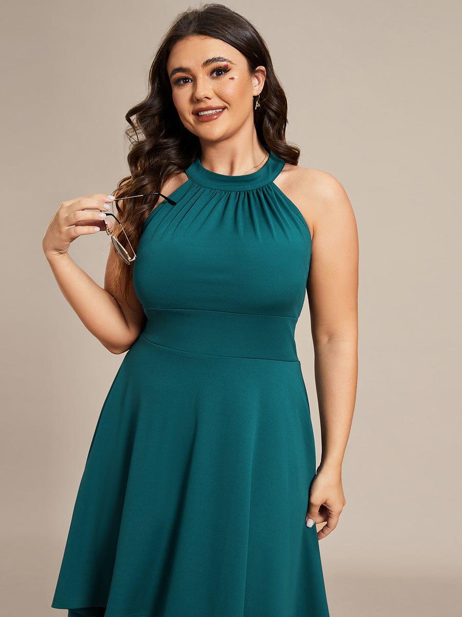 Robe décontractée A-ligne Haut-Bas à la mode au col licou #Couleur_Bleu Sarcelle