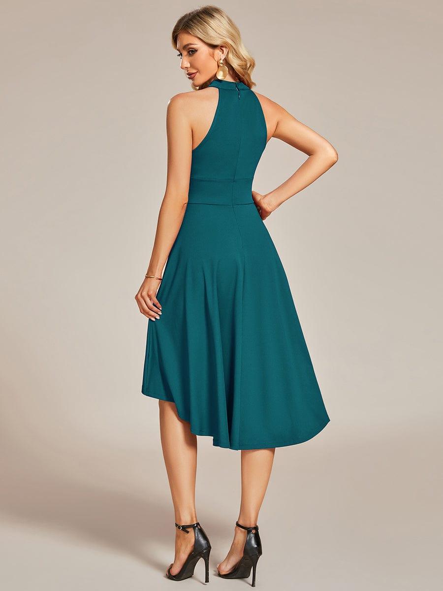 Robe décontractée A-ligne Haut-Bas à la mode au col licou #Couleur_Bleu Sarcelle