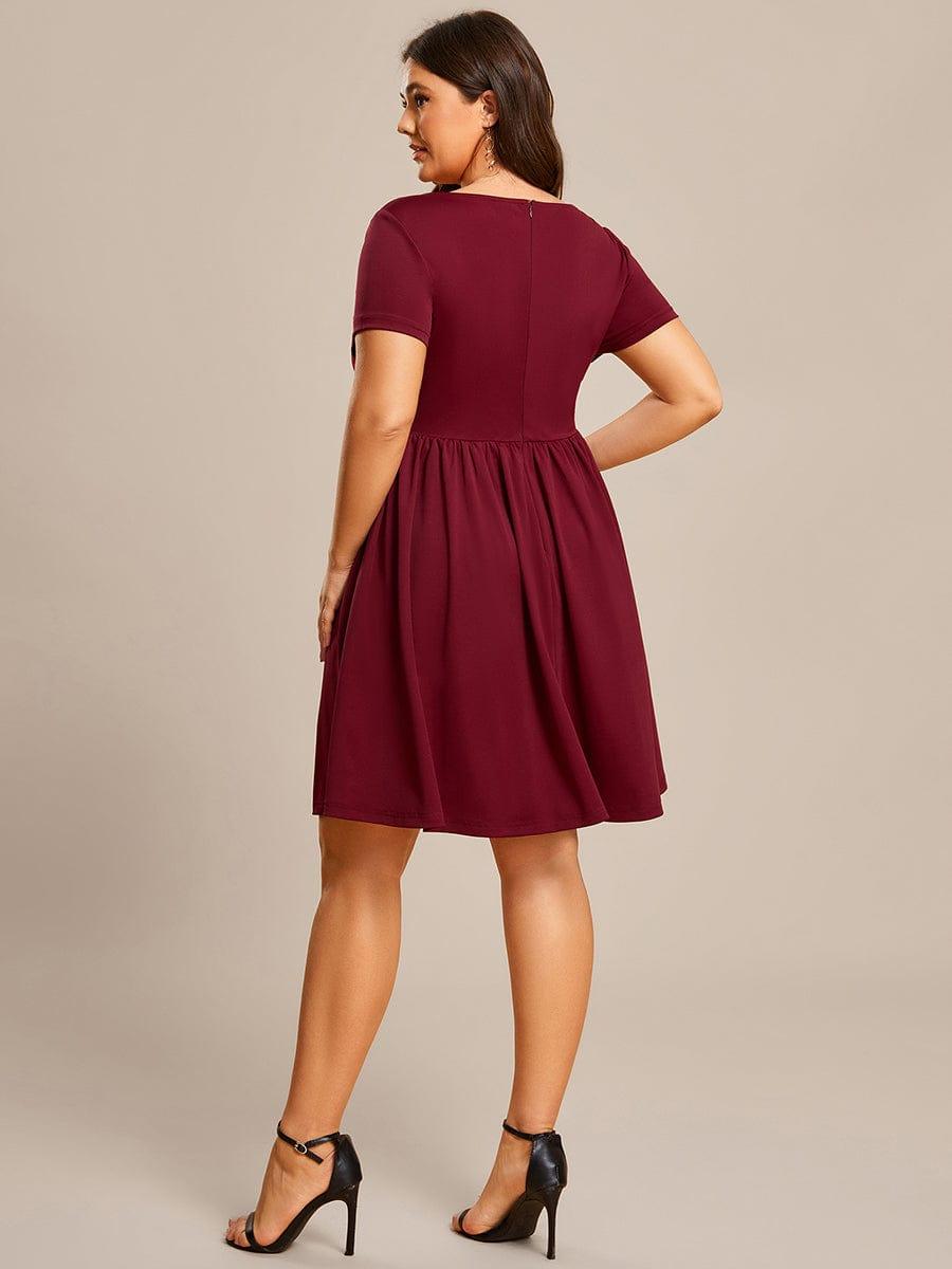 Robe Décontractée Col V Manches Courtes A-Linees #Couleur_Bordeaux
