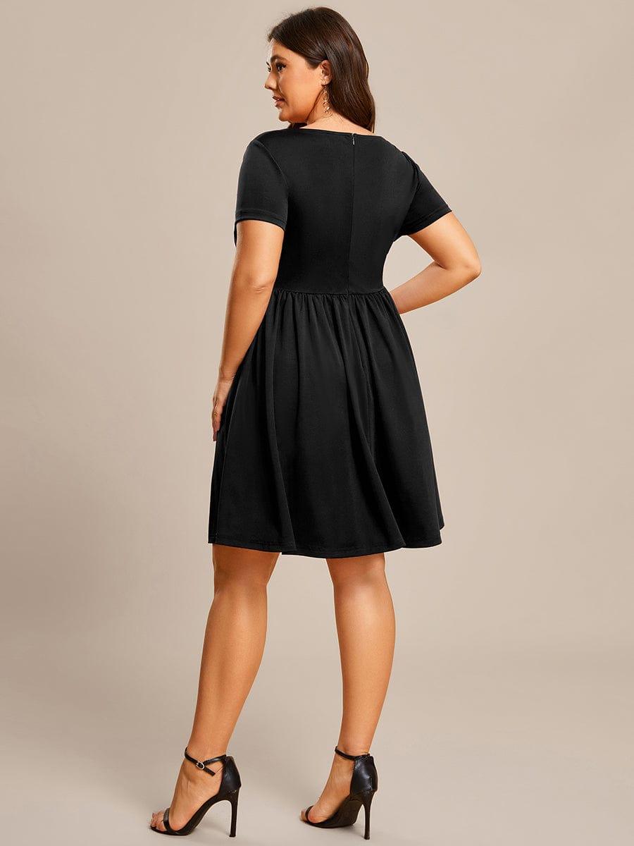 Robe Décontractée Col V Manches Courtes A-Linees #Couleur_Noir