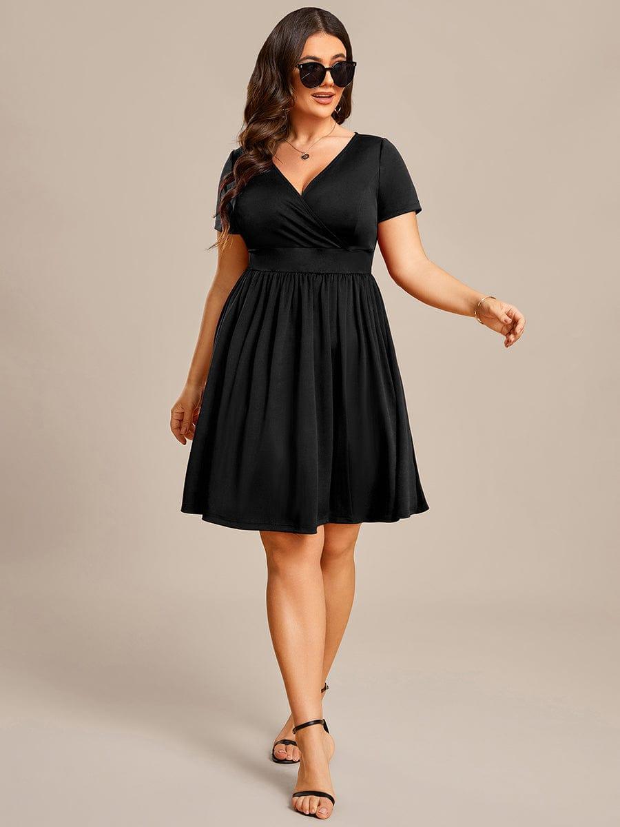 Robe Décontractée Col V Manches Courtes A-Linees #Couleur_Noir