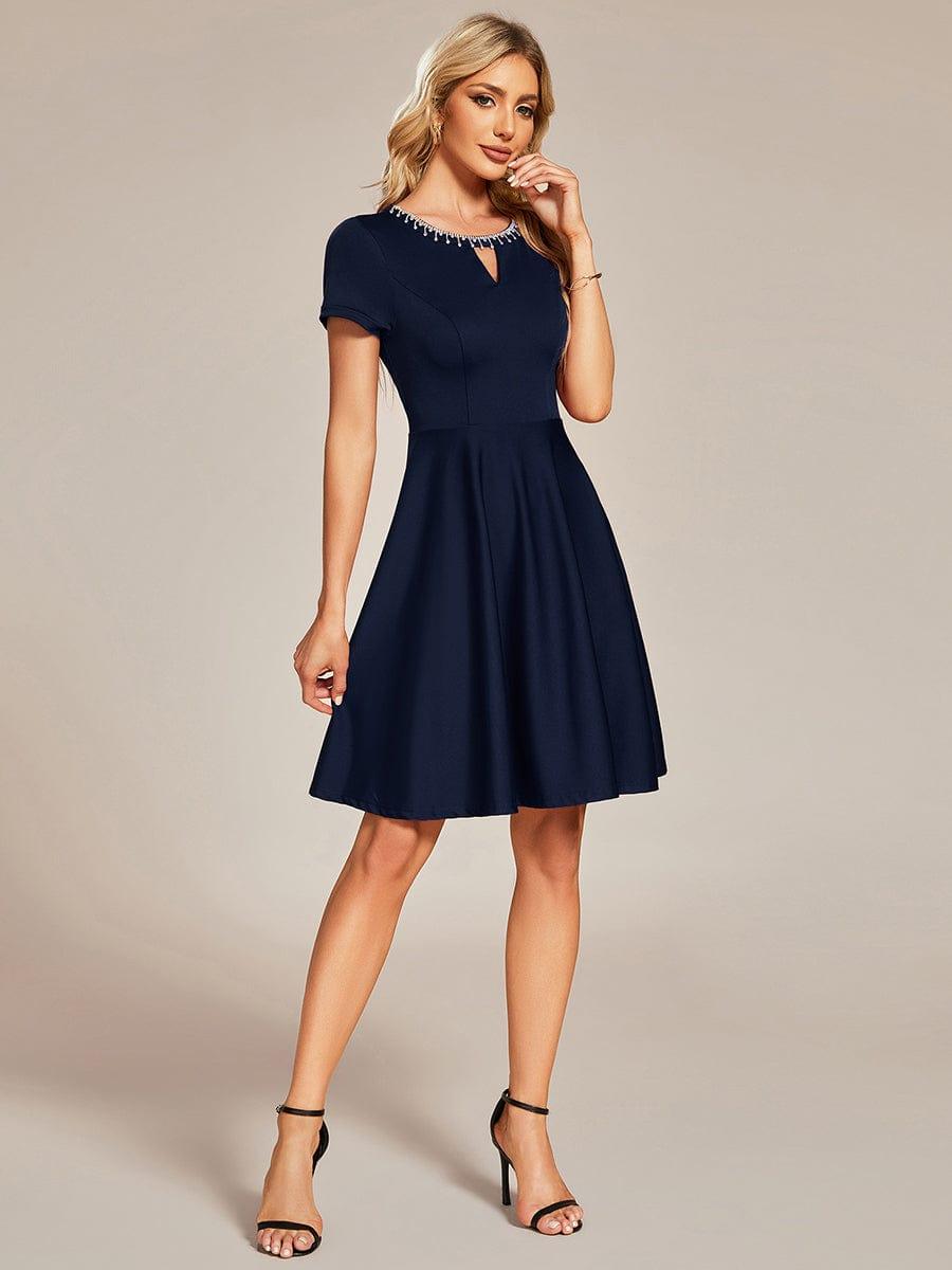 RRobe Décontractée décolleté en strass Manches Courtes A-Line Mini #Couleur_Bleu Marine