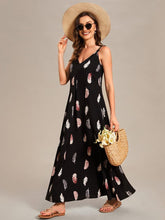 Robe d'été Plage Vacances maxi ample à bretelles fines A Ligne #Couleur_Noir Imprime