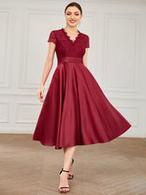 Élégante Robe mariage invitée mi-longue à manches courtes #Couleur_Bordeaux