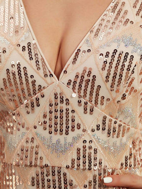 Robe de cocktail courte à paillettes en V profond