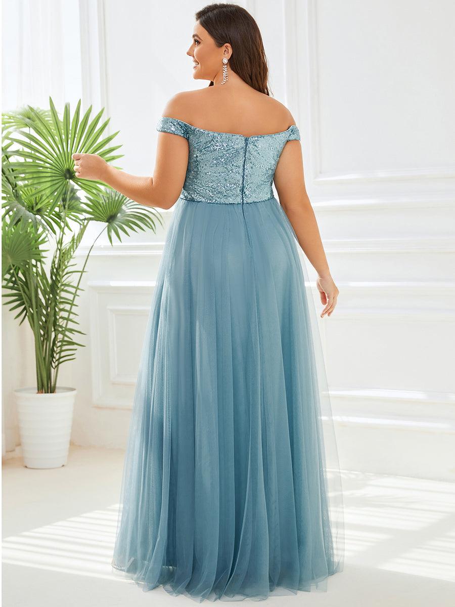 Superbe robe de soirée Grande taille en tulle et paillettes sans manches