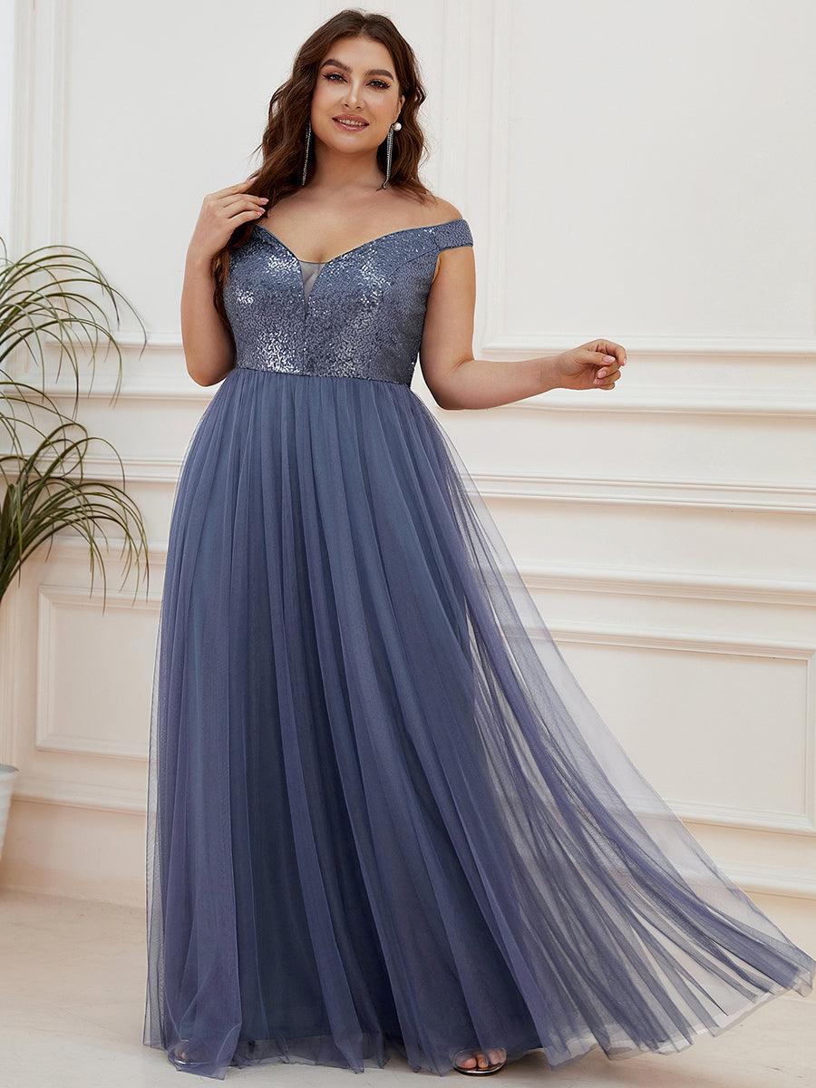 Robe de soiree en tulle de grande taille Robes formelles pour femmes avec corsage a paillettes Ever Pretty FR