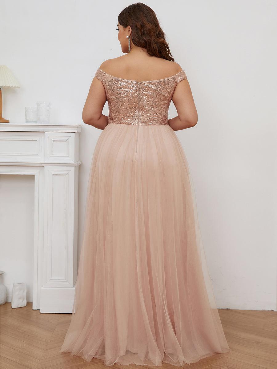 Superbe robe de soirée Grande taille en tulle et paillettes sans manches