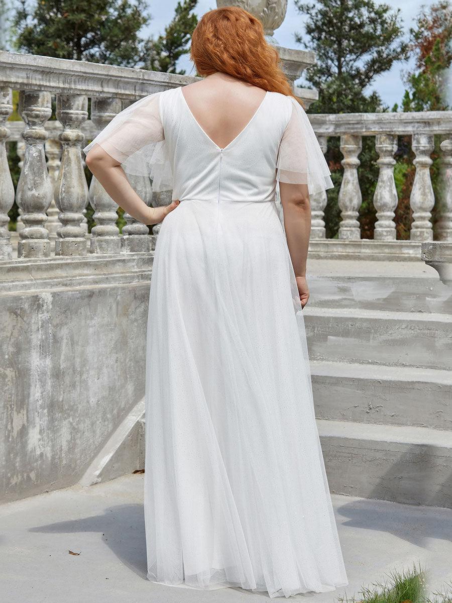Robe de soirée romantique en tulle grande taille avec col en V profond #Couleur_Creme