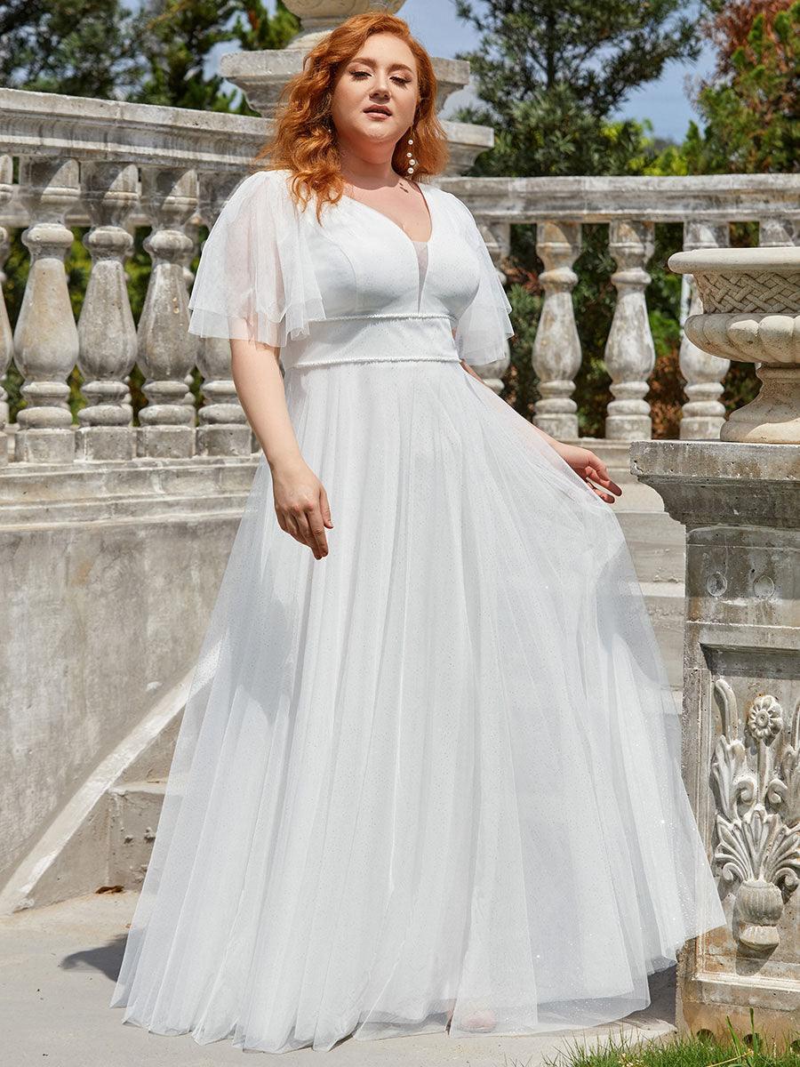 Robe de soirée romantique en tulle grande taille avec col en V profond #Couleur_Creme