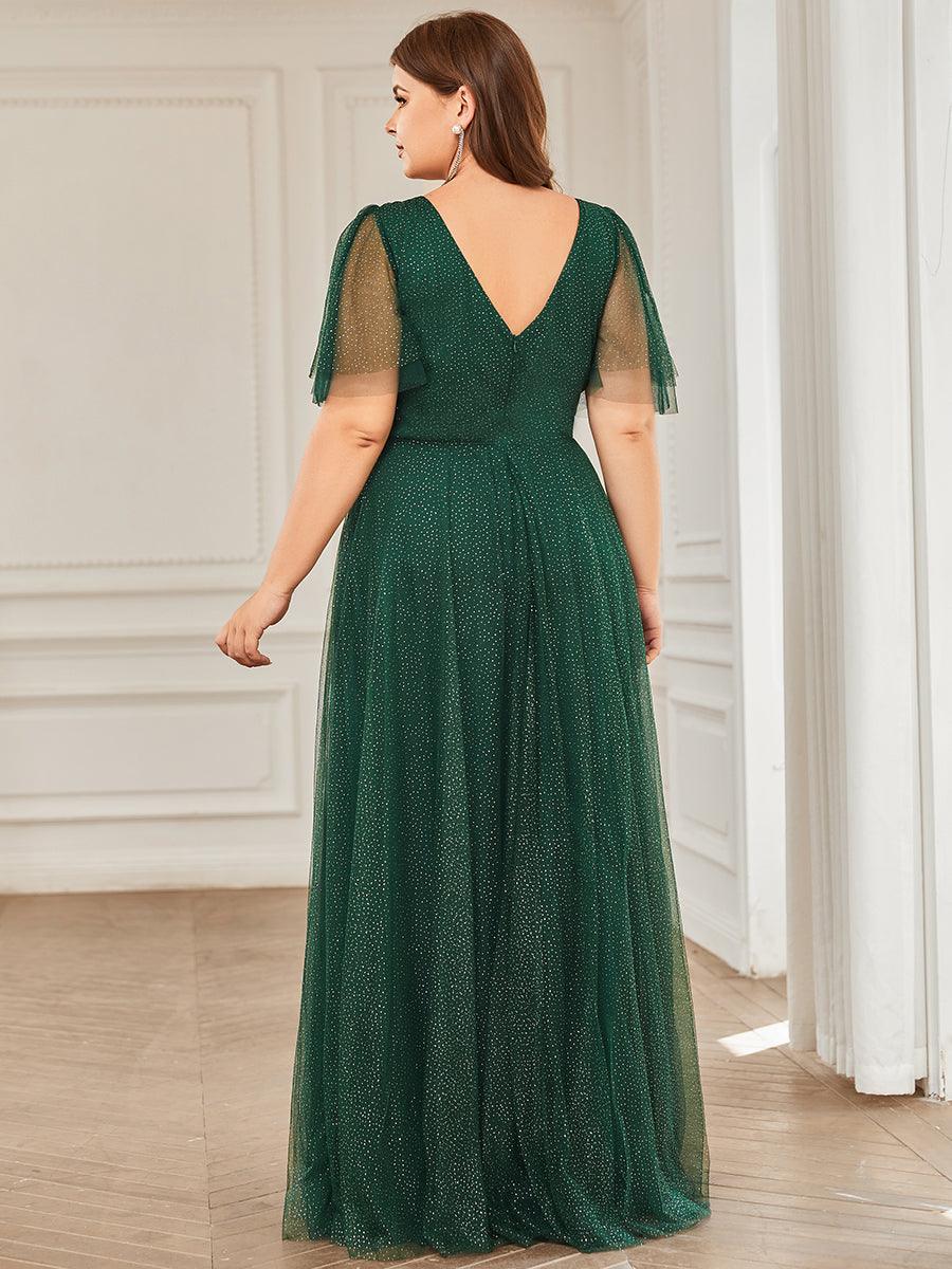 Robe de soirée romantique en tulle grande taille avec col en V profond #Couleur_Vert Fonce