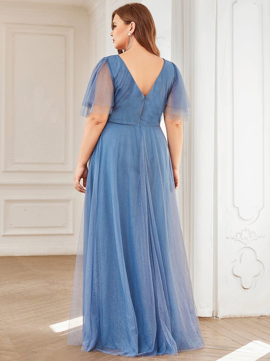 Robe de soirée romantique en tulle grande taille avec col en V profond