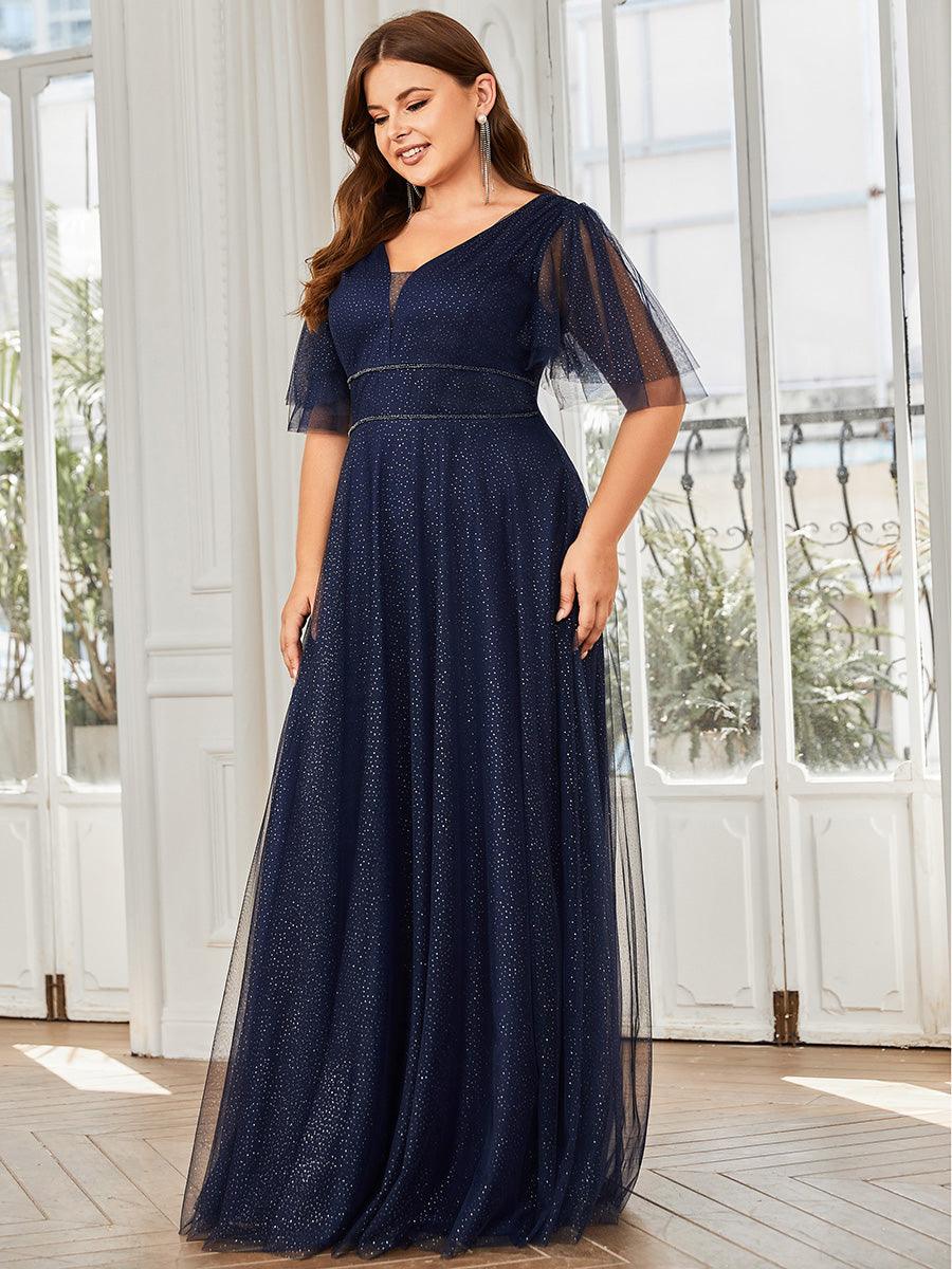 Robe de soirée romantique en tulle grande taille avec col en V profond