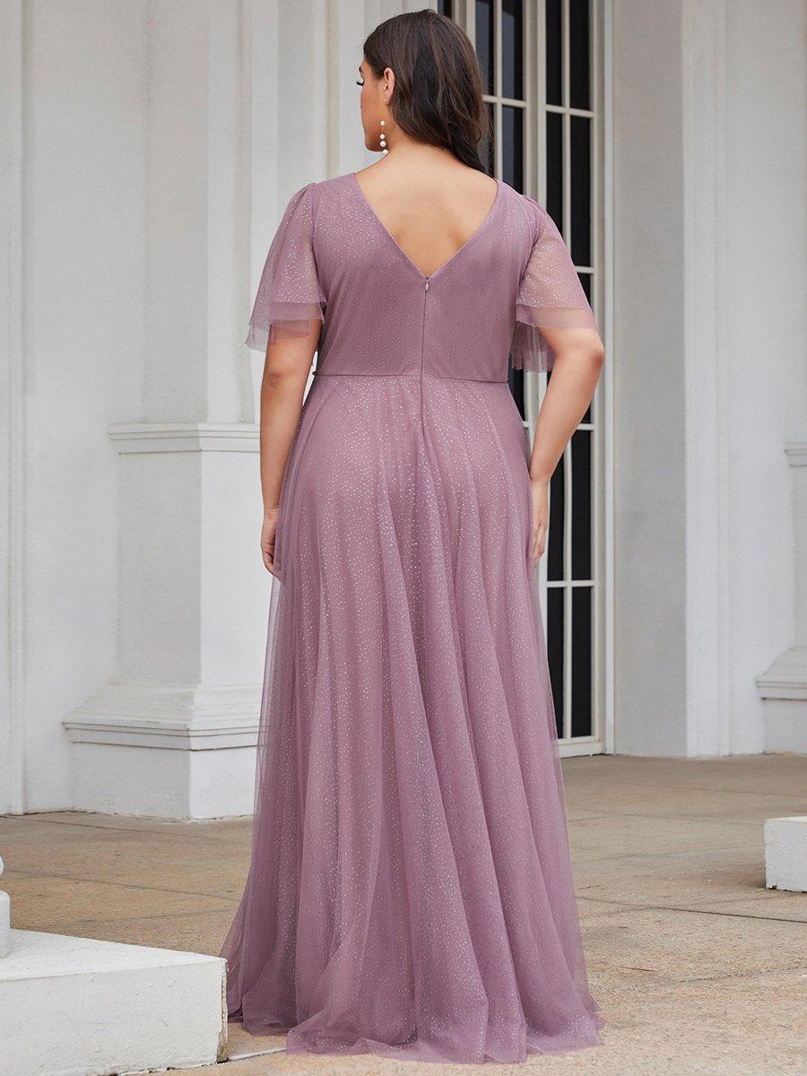 Robe de soirée romantique en tulle grande taille avec col en V profond #Couleur_Orchidee