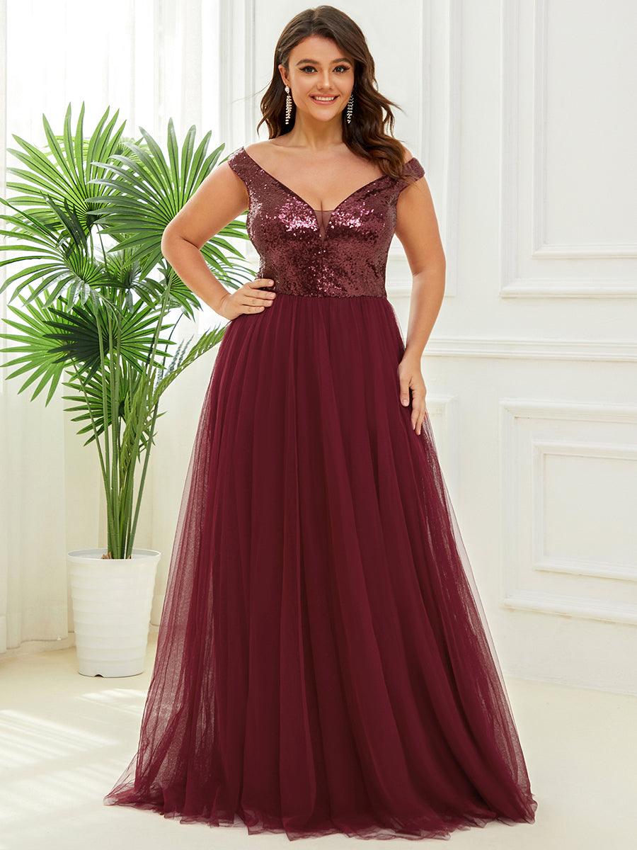 Superbe robe de soirée Grande taille en tulle et paillettes sans manches