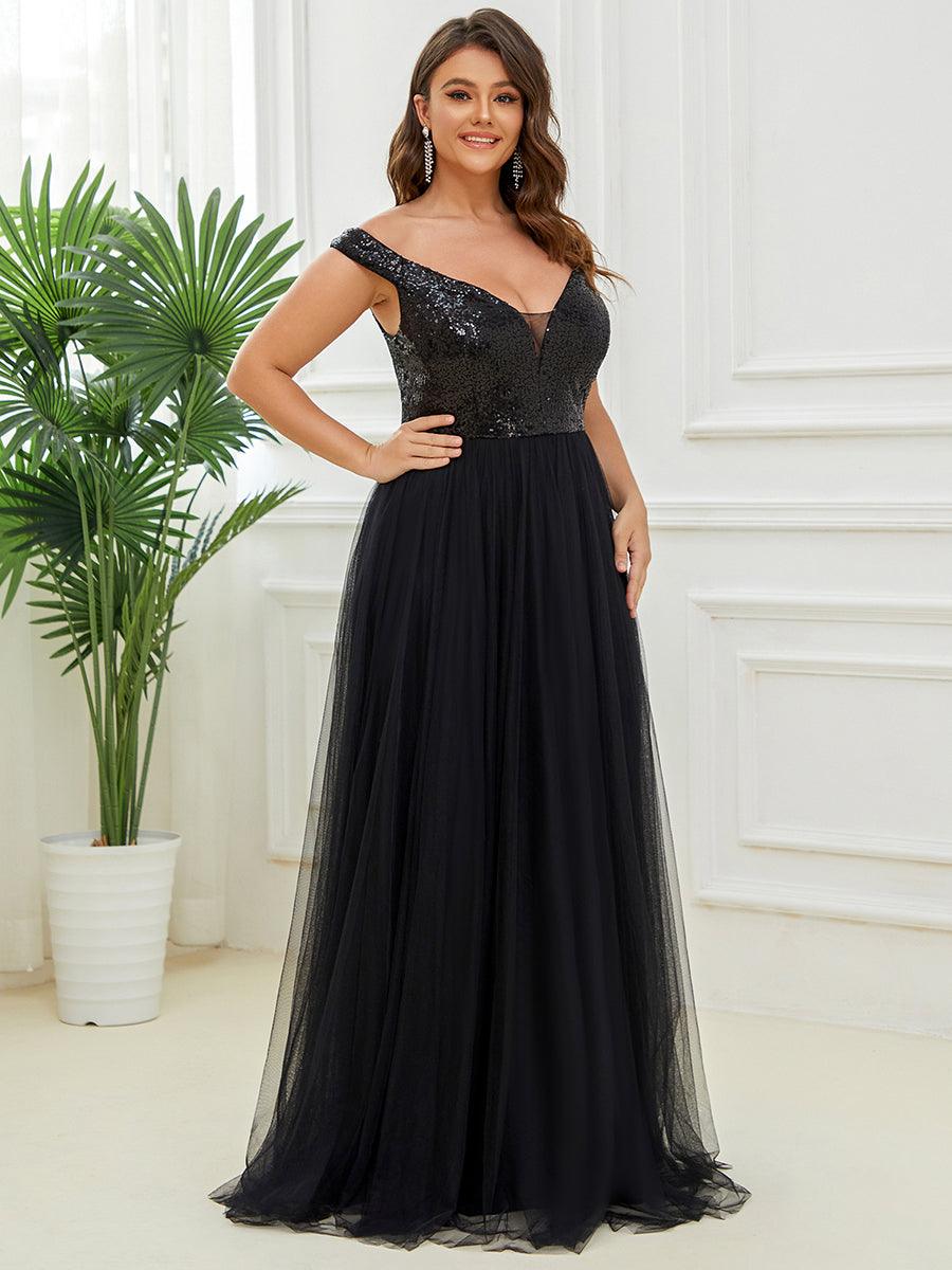 Superbe robe de soirée Grande taille en tulle et paillettes sans manches