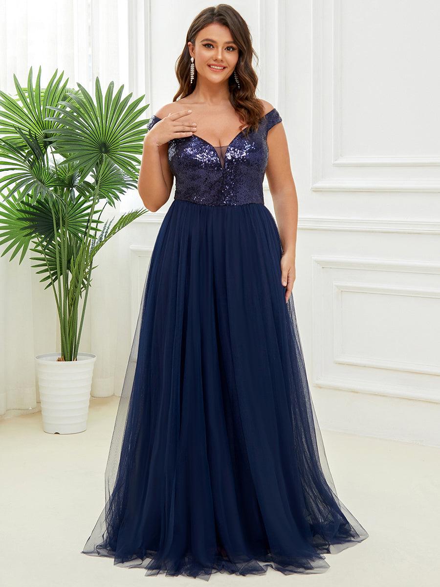 Superbe robe de soirée Grande taille en tulle et paillettes sans manches