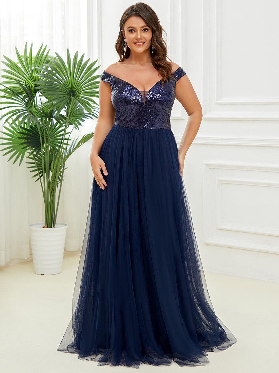 Superbe robe de soirée Grande taille en tulle et paillettes sans manches