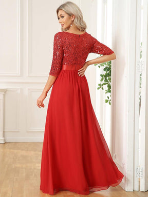 Robe de soirée Chic à encolure ronde et à manches 3/4 sequins