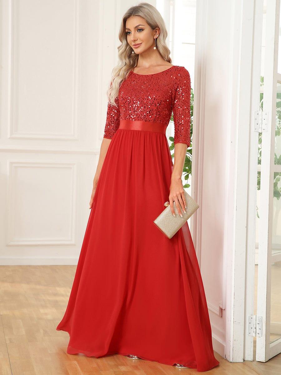 Robe de soirée Chic à encolure ronde et à manches 3/4 sequins