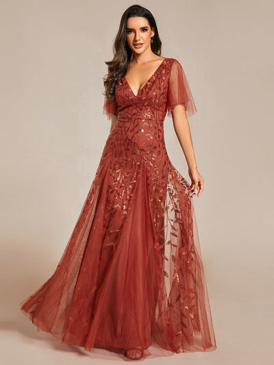 ever ASTRAL|Robe de Soirée Longue Romantique et Scintillante à Col V et Pailletes