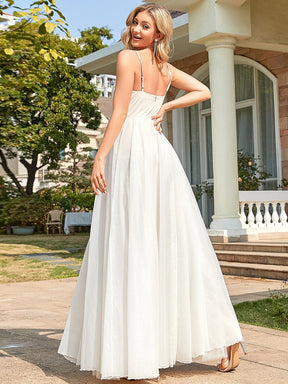 Color=Ivory | Robe de soirée A-ligne à paillettes en V profond à bretelles spaghetti-Ivory 2