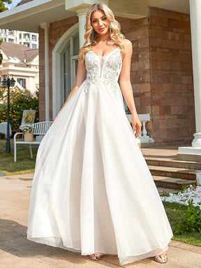 Color=Ivory | Robe de soirée A-ligne à paillettes en V profond à bretelles spaghetti-Ivory 1